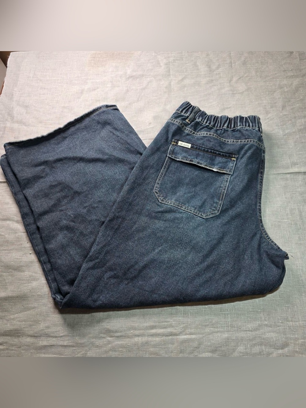 EM Jeans Womens 2XL Wide Leg Denim Jeans Elastic Back Waist Dark Wash Y2K Baggy